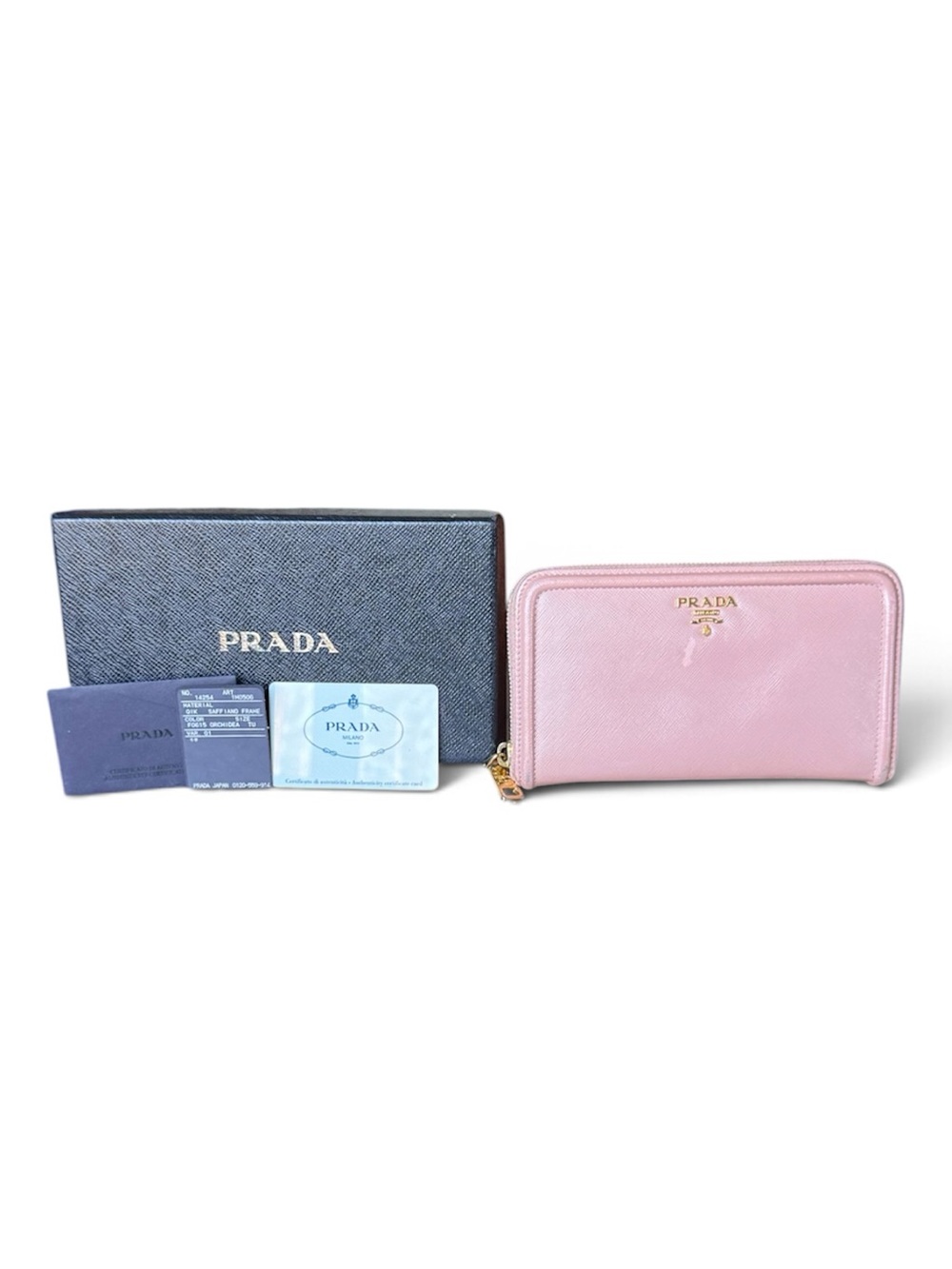 Prada Saffiano Leather Zip Around Wallet Style 1M0506 Color Orchidea/Pink